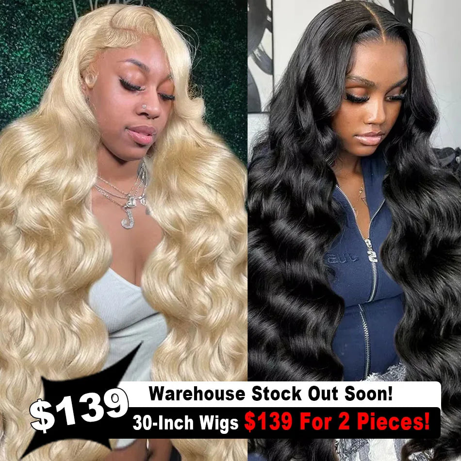 613 HD Lace Frontal Wig 13x6 Body Wave Human Hair Wigs 30 Inch Blonde Natural Colored Pre Plucked Human Hair Wig 2 Pieces Deals