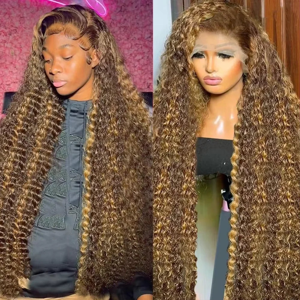 40Inch  360 Curly Highlight Wig Human Hair 100% Honey Blonde Loose Deep Wig 13x4 13x6 Hd Lace Water Wave Frontal Wigs For Women