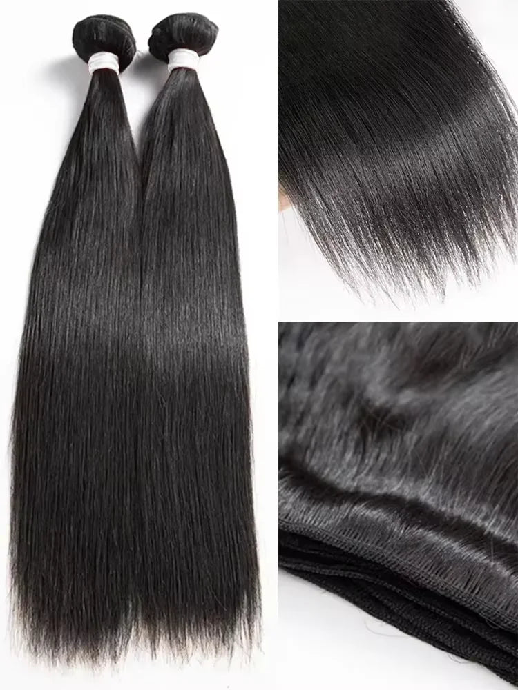 Straight 28 30 32 40 Inch 100% Natural Human Hair Bundles Deal Extensions Natural Black Brazilian Hair Weave Bundles For Women