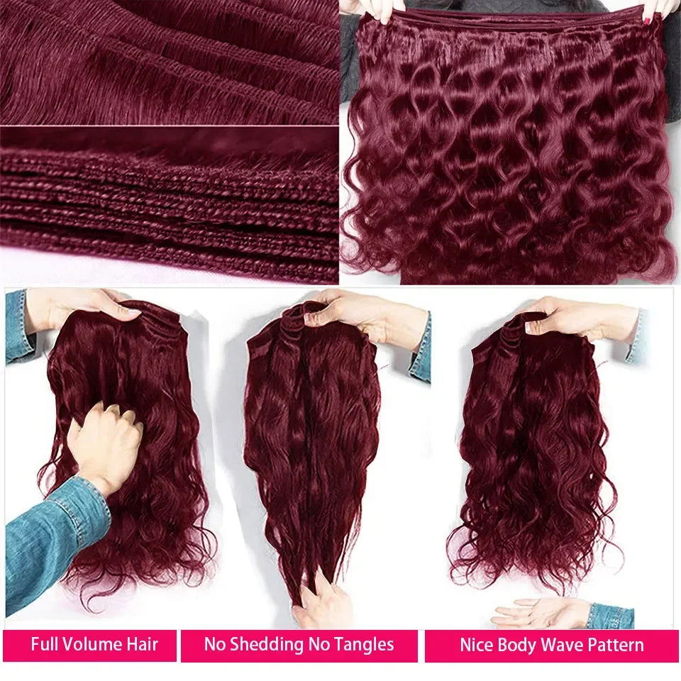 14A Burgundy Hair Bundles #99J Body Wave Bundles Red Colored Human Hair Bundles 1/3/4 PCS Brazilian Virgin Hair Weave Extension
