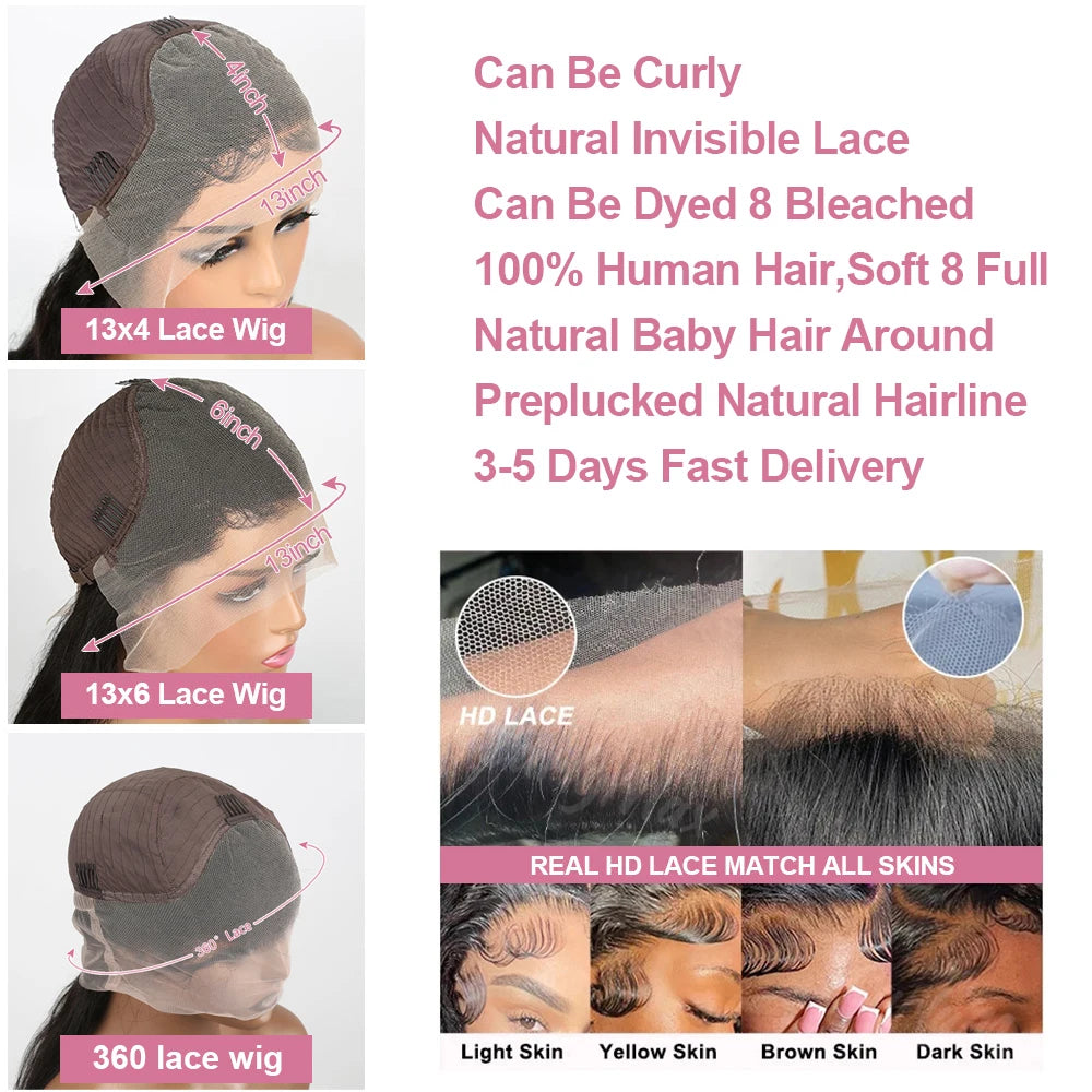 300% Density 13X6 HD Deep Wave Lace Frontal Wig Brazilian 40 46 Inch 13X4 360 Water Curly Lace Front Human Hair Wigs For Women