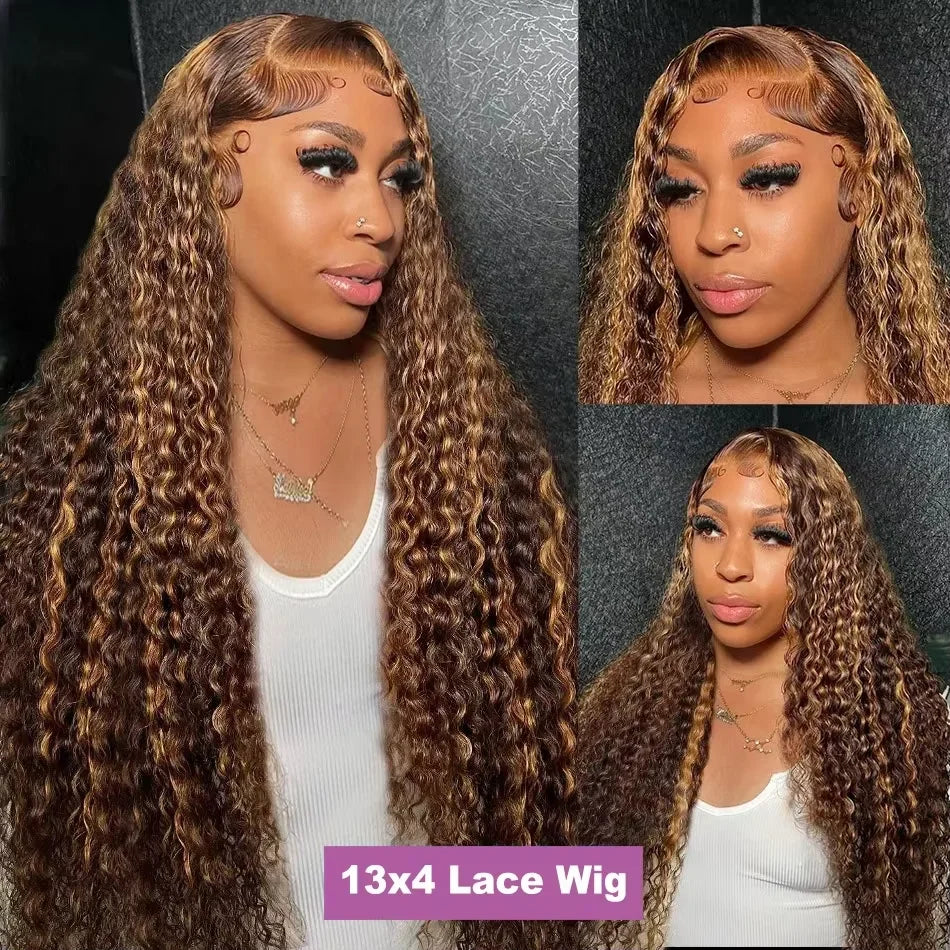 40Inch Highlight Wig Human Hair Colored Curly Wigs 13X6 Hd Lace Frontal Wig Brazilian 4/27 Deep Wave Lace Front Wigs For Women