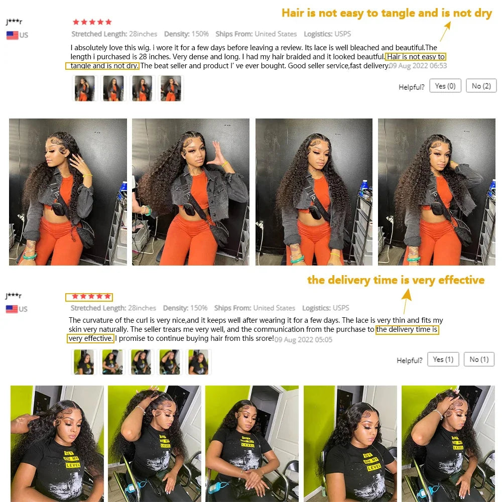 Long Curly 13x4 Lace Closure Glueless Frontal Human Hair Wig Deep Wave Brazilian 250 Density 13x6 HD Transparent Lace Front Wigs