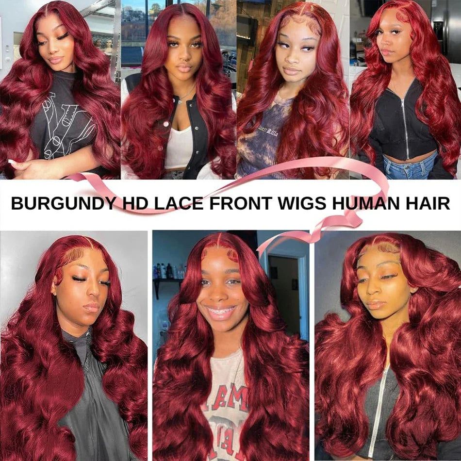 99J Burgundy Body Wave 7x5 Closure Lace Glueless Wig 100% human hair 30 Inch Burgundy 13x4 HD Lace Frontal Human Hair Wig