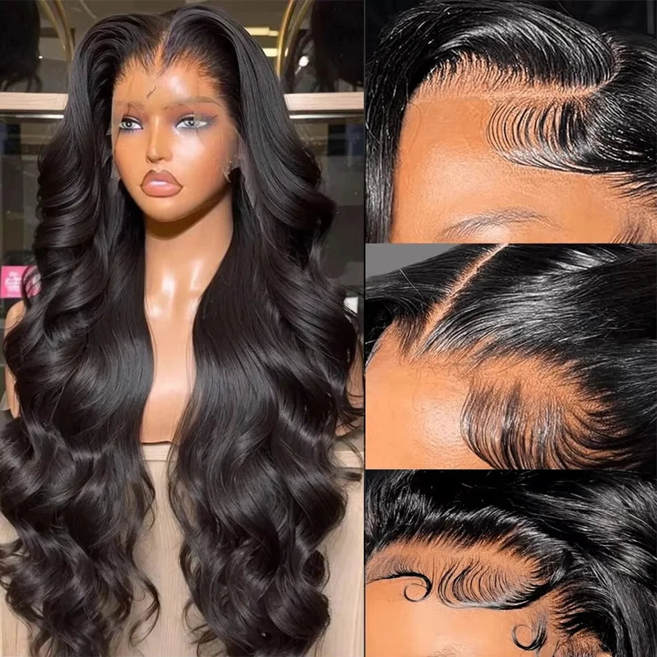 30 Inch Black Body Wave 13x6 HD Lace Frontal Wigs 200 Density 13x5 Water Wave Lace Frontal Wig 100% Human Hair Wet And Wavy