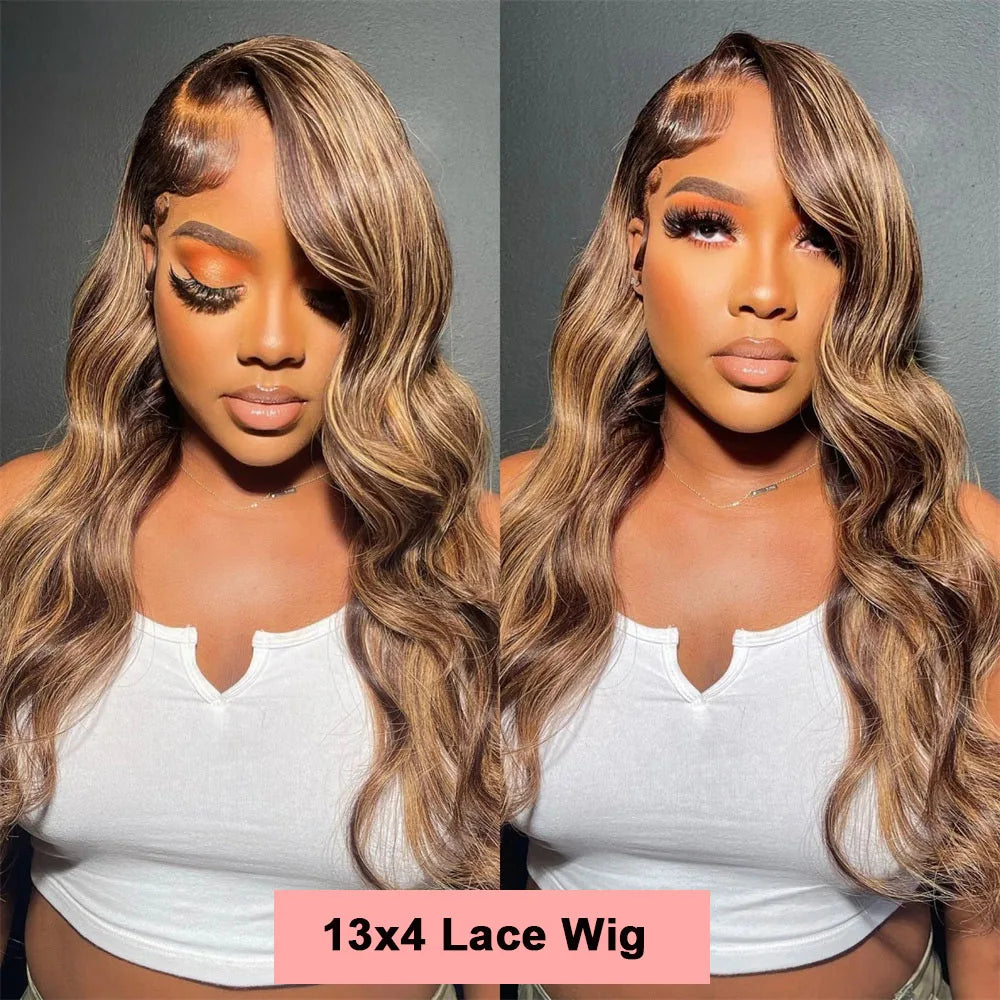 Highlight Ombre Body Wave 13x4 Lace Frontal Wig Human Hair 4/27 Lace Front Wigs 200 Density 4x4 Lace Front Wigs Human Hair Wigs