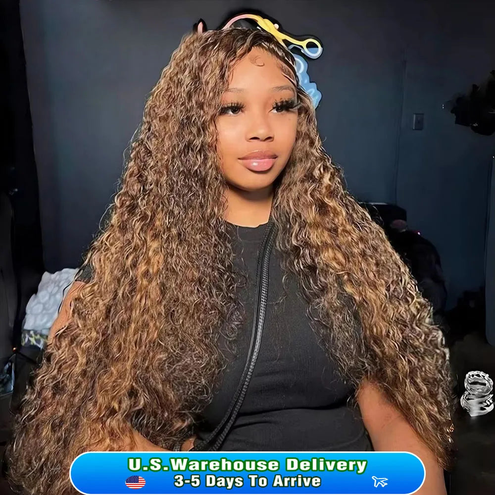 46 30Inch 250 Density Highlight Wig Human Hair Deep Wave 13x6 HD Lace Frontal Human Hair Wig 13x4 Lace Frontal Wigs Curly Wigs