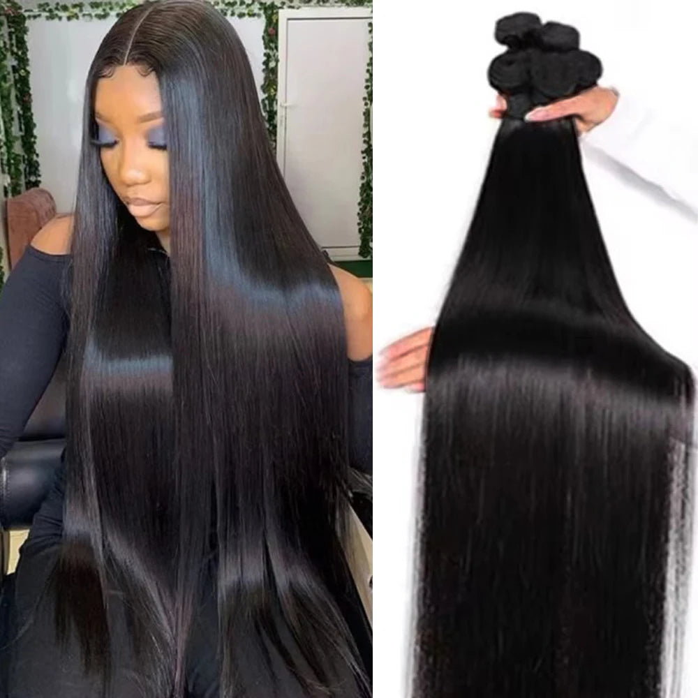 Straight Human Hair Bundles Raw Hair Bundles 100% Human Hair Extensions Natural Black Brazilian Hair Weave Bundles For Women
