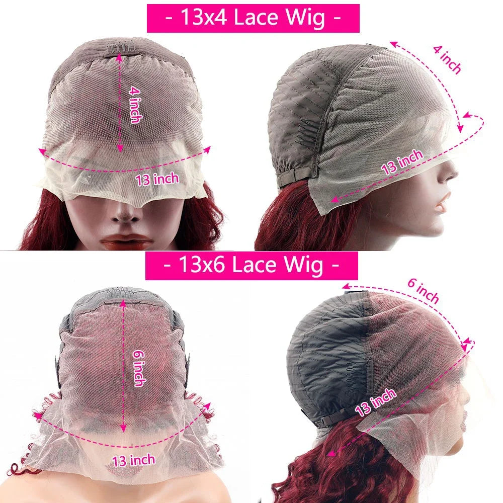 38 40Inch 13x4 99j Burgundy Lace Front Human Hair Wig Pre Plucked Transparent Lace Body Wave 13x6 Hd Lace Frontal Wigs For Women