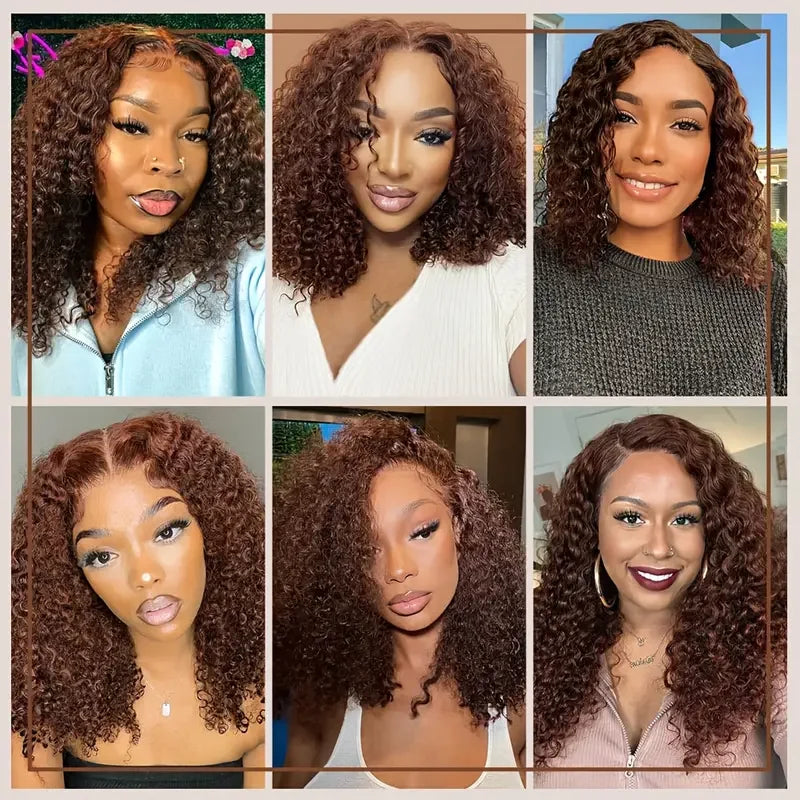 13x4 Short Bob Wigs Deep Wave Wig 180% Density Chocolate Dark Brown Transparent Lace Front Wigs Human Hair Short Bob Wigs