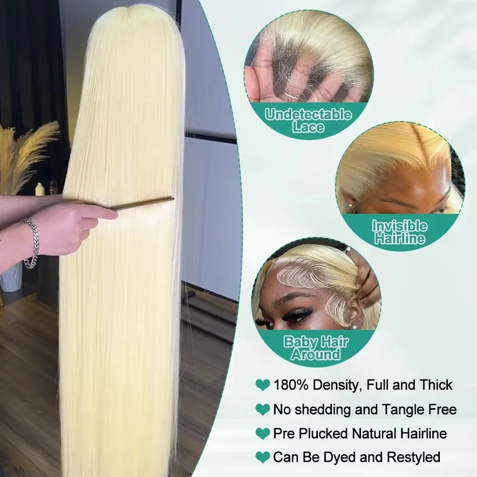 210% 30 40inch 13x6 HD Full Frontal Lace 613 Blonde Colored Straight Wigs Lace Frontal Human Hair Wigs Lace Front Wigs For Women