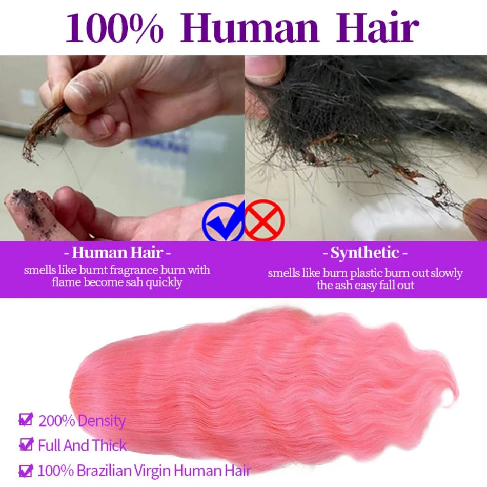 200 Density Light Pink 13X6 Body Wave hd Transparent Lace Frontal Wig 13X4 Loose Wave 100% Colored Human Hair Wigs for Women