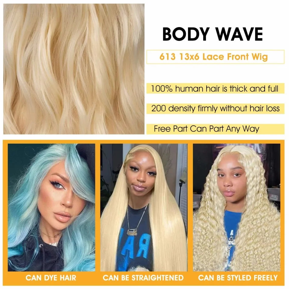 200 Density Blonde Human Hair Wig Body Wave 613 hd Lace Frontal Wig 13x6 13x4 Human Hair Lace Front Wig Brazilian Colored Wigs