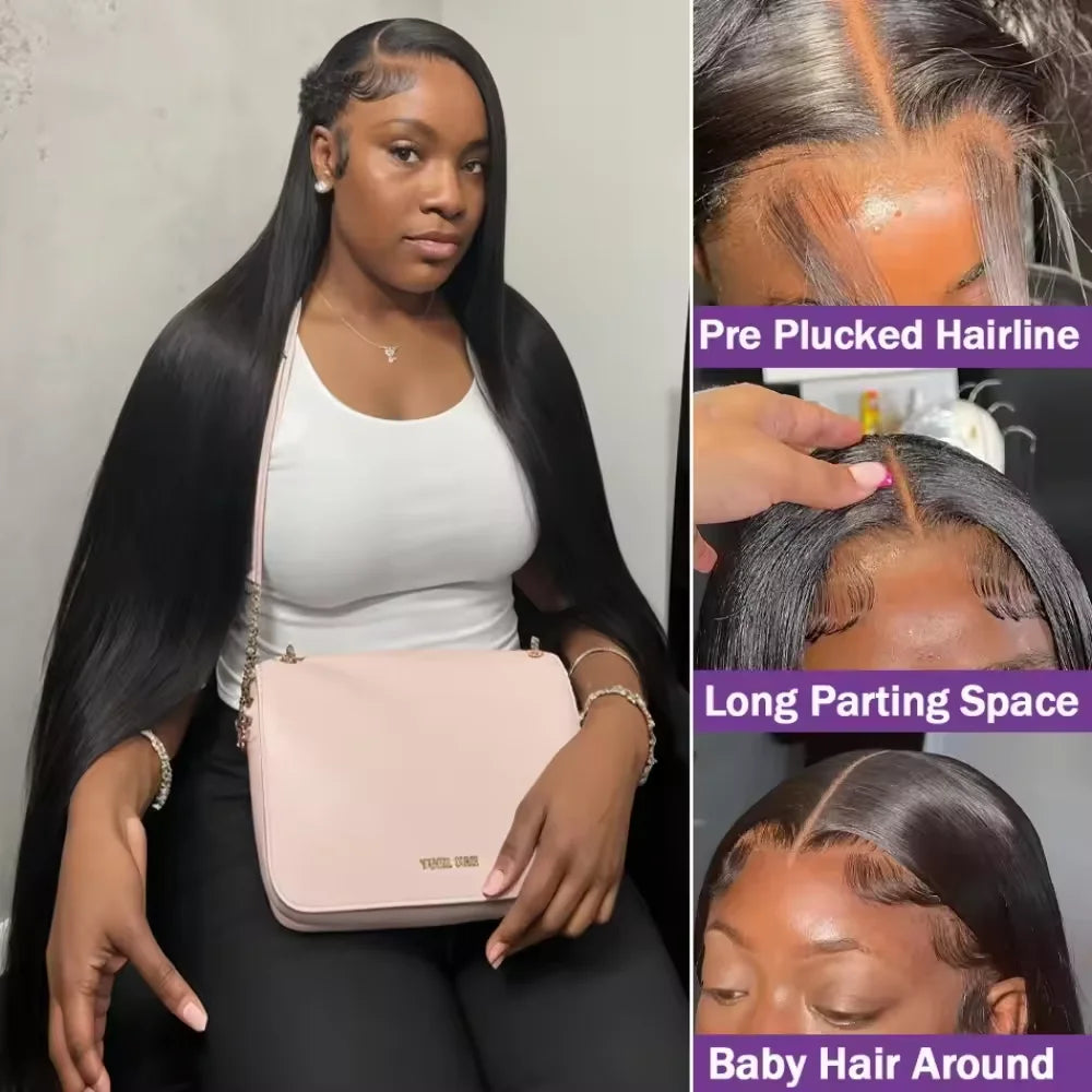 13x4 Bone Straight Glueless Wig Human Hair Ready To Wear Brazilian Lace Front Closure Wigs For Women Preplucked