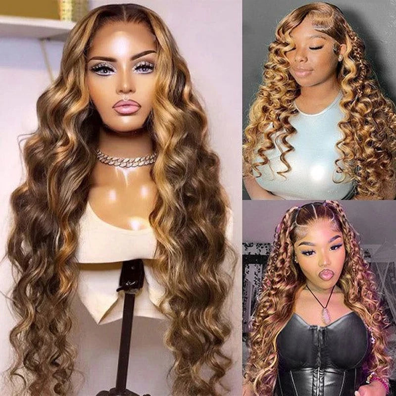 30 32 Inch 4/27 Loose Deep Wave 13x4 Lace Front Human Hair Wigs 13x6 Highlight Ombre Curly Colored Lace Frontal Wig 180 Density