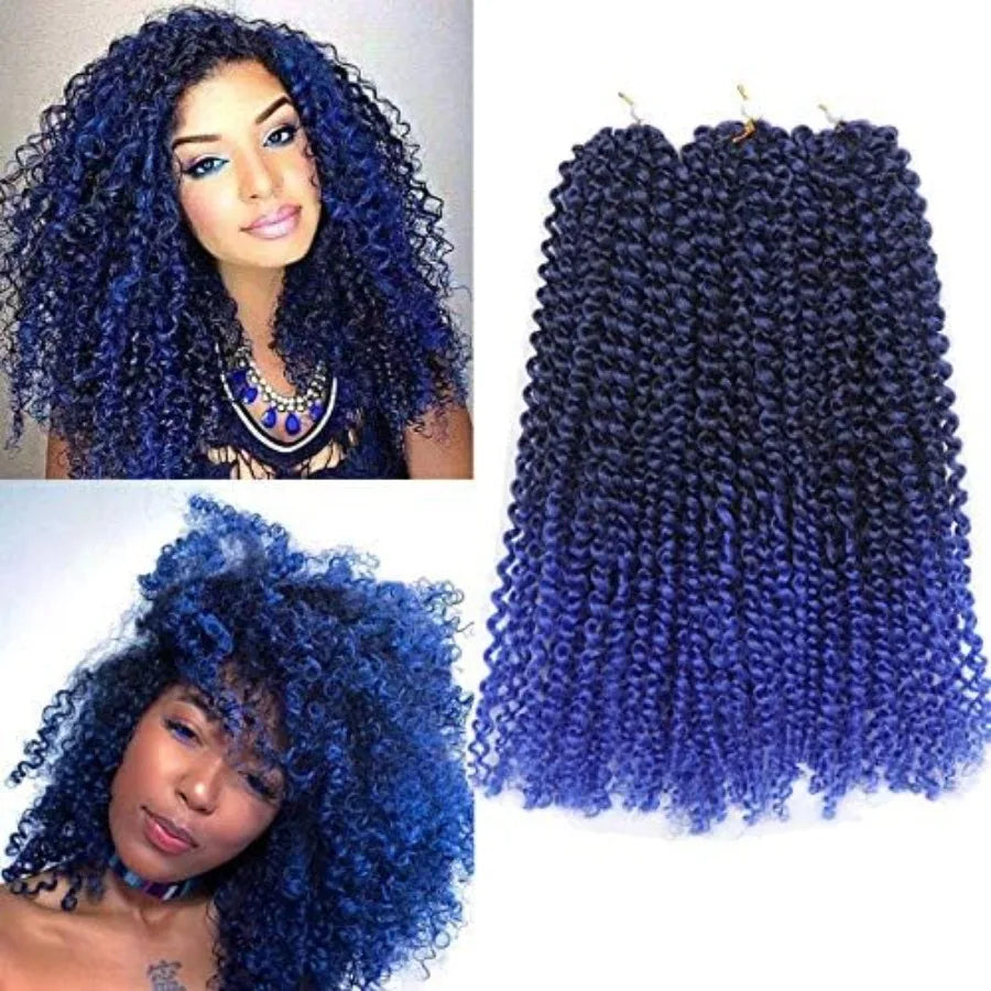 3pcs pack Soft Synthetic Crochet Braiding Hair Extensions with Kinky Curl Texture in Blue Color 12 Inch Afro Kinky Twist Hair f