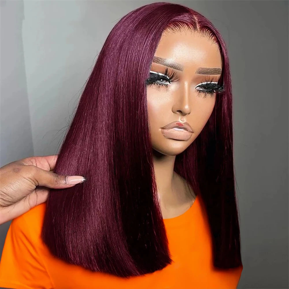 99J Burgundy Wear Go Glueless 13x4 Bob Straight Human Hair Wigs Brazilian Colored Short Wig 7x5 No Glue Pre Cut Wigs Pre Plucked