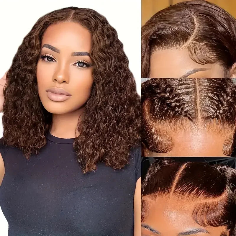 13x4 Short Bob Wigs Deep Wave Wig 180% Density Chocolate Dark Brown Transparent Lace Front Wigs Human Hair Short Bob Wigs