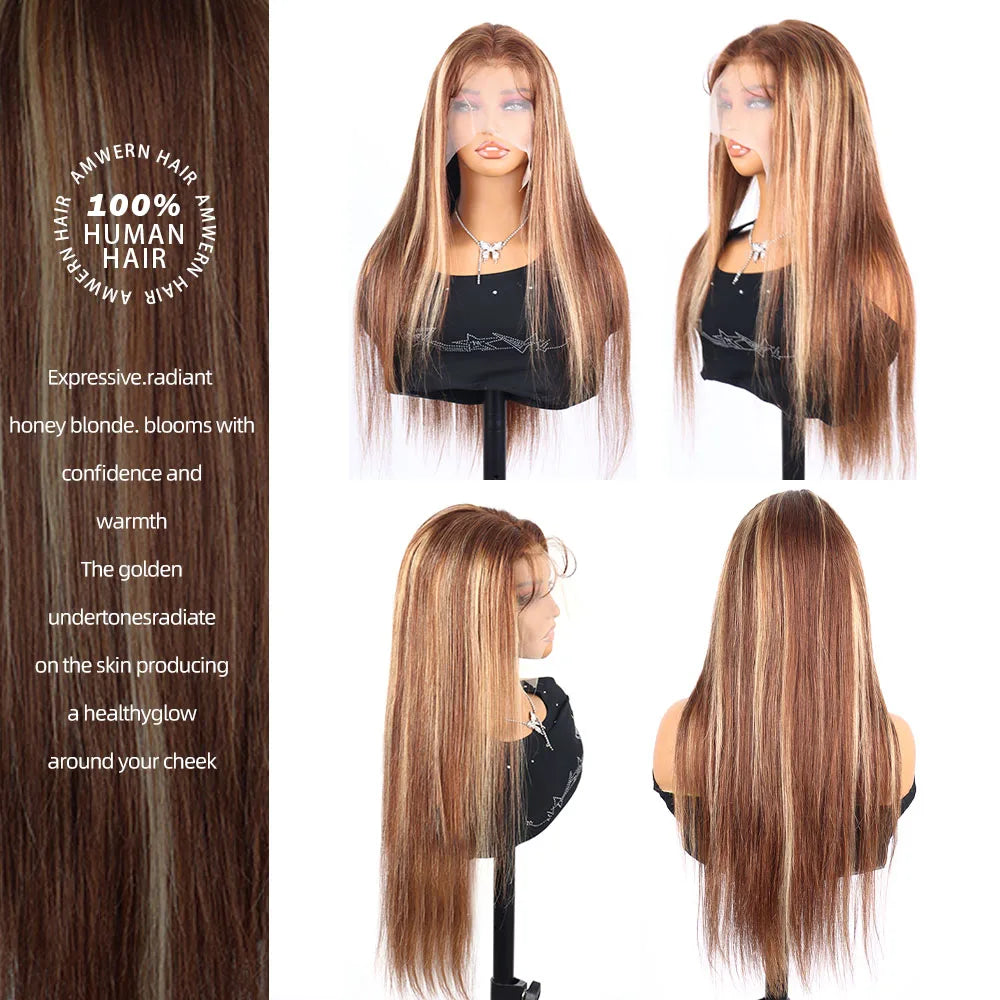 250 Density Highlight Wig Human Hair 40Inch Straight lace Front Human Hair Wigs 13x6 HD Transparent Lace Frontal Wig For Women