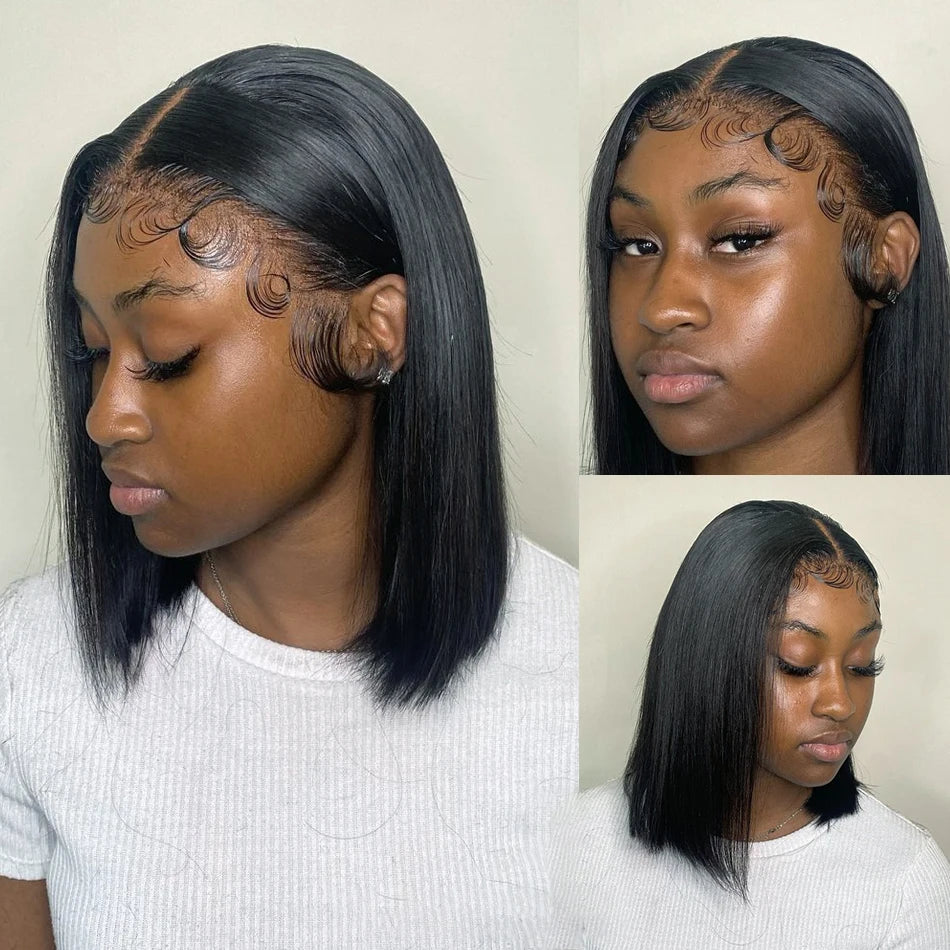 Glueless Straight Bob 7x5 Transparent Lace Wig 100% Human Hair Natural Black 13x4 Pre Cut HD Transparent Lace Closure Wig