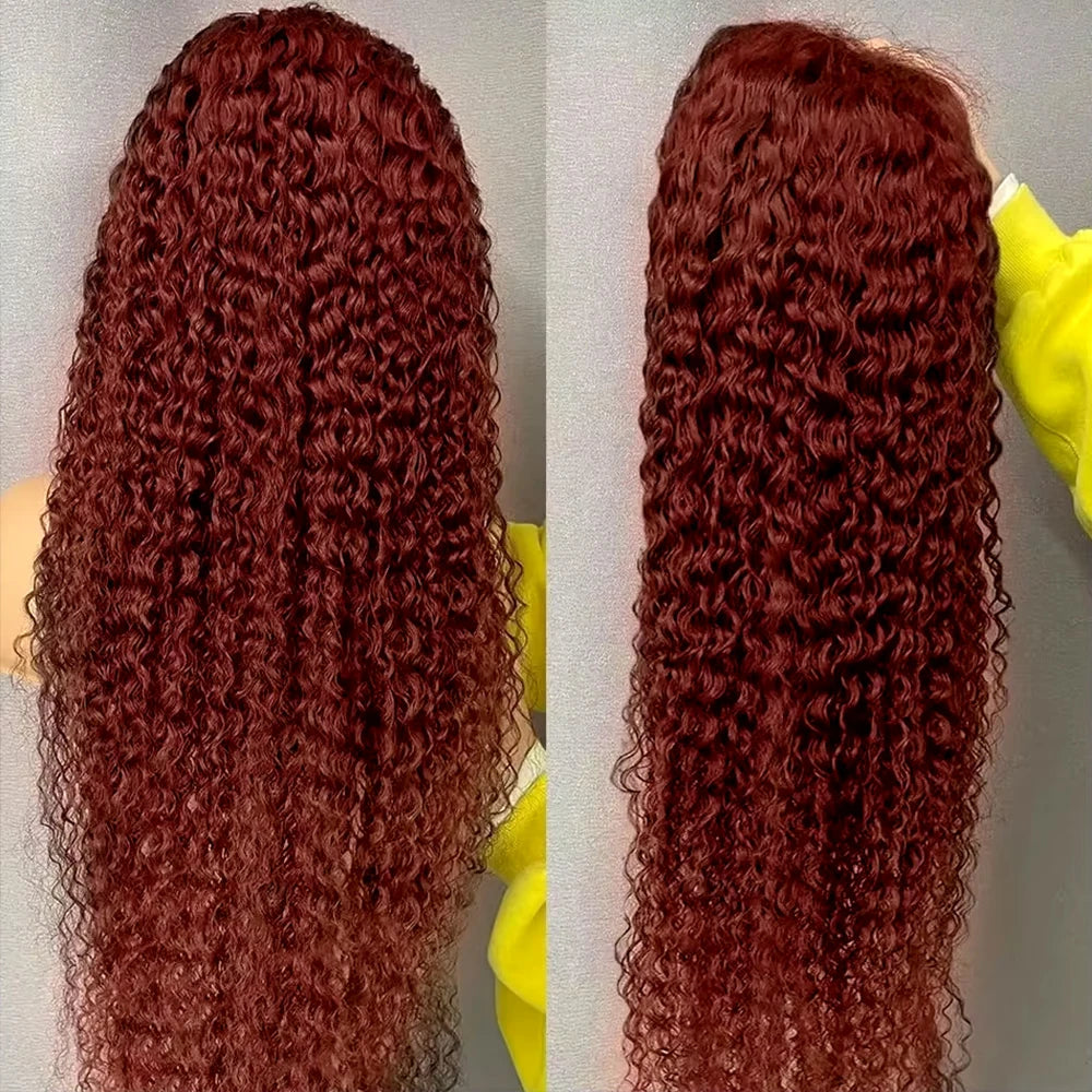 180% Reddish Brown 13x4 Deep Wave Lace Frontal Wig 30 34 Inch Deep Curly Brazilian 13x6 Lace Front Human Hair Wigs For Women
