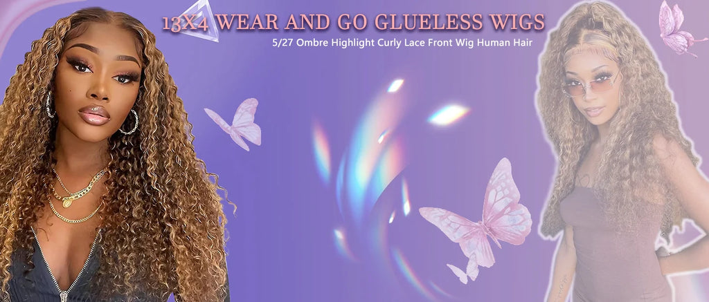 Curly Deep Wave Highlight Wigs Pre-cut Glueless 7x5 Lace Wig 4/27 Highlight Lace Front Wigs 100% Human Hair For Black Women