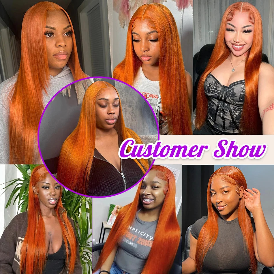 Ginger 350# hd Lace Frontal Wig Bone Straight Lace Front Wig 13x4 13x6 Lace 100% Brazilian Colored Ginger Human Hair 200 Density