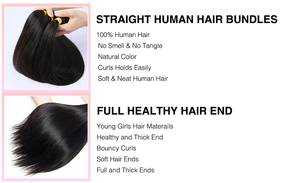 Straight Human Hair Bundles Raw Hair Bundles 100% Human Hair Extensions Natural Black Brazilian Hair Weave Bundles For Women