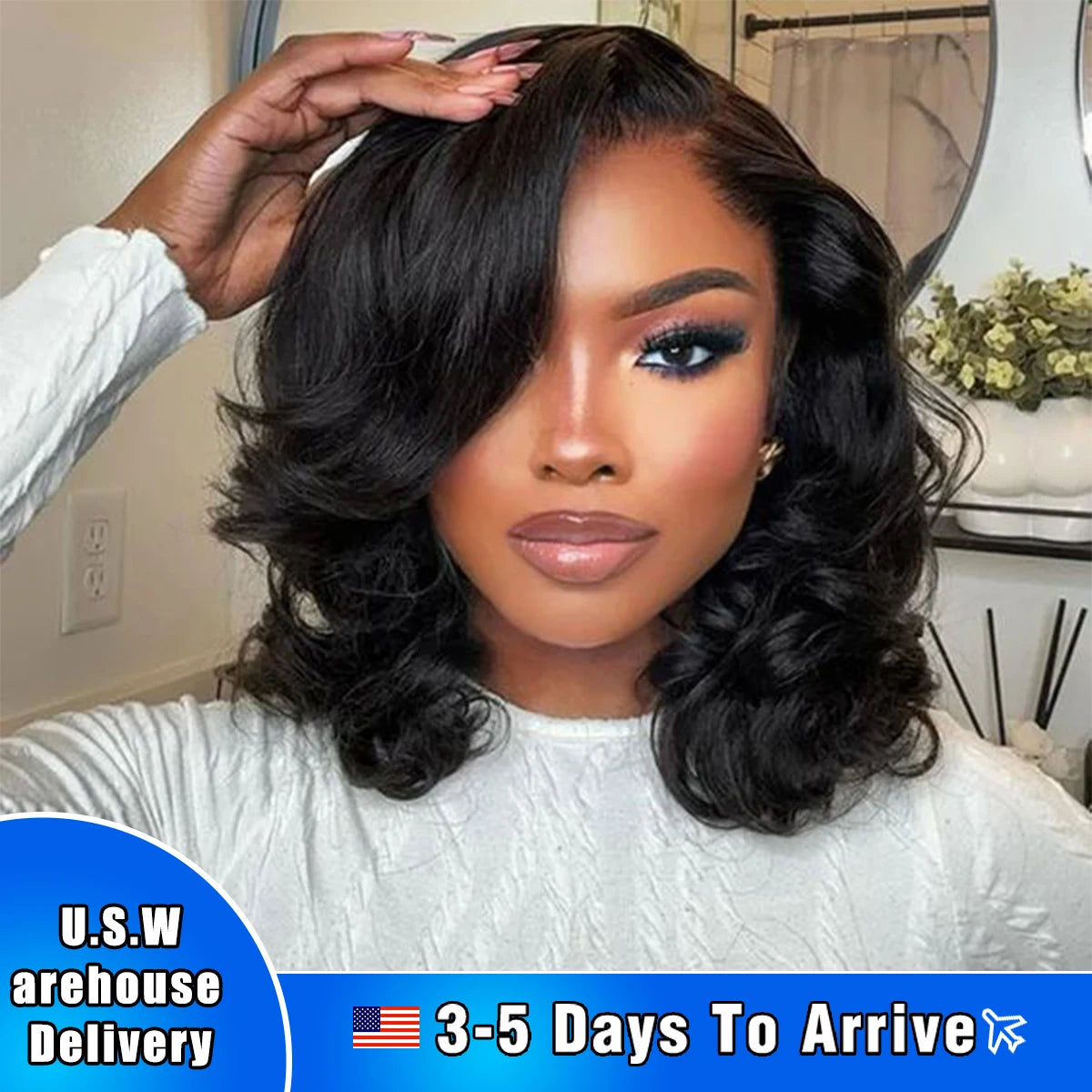 Short Bob Wig Body Wave Human Hair Wig With Bangs Full Machine Made Glueless For Black Women Loose Body Wave Human Hair Wig