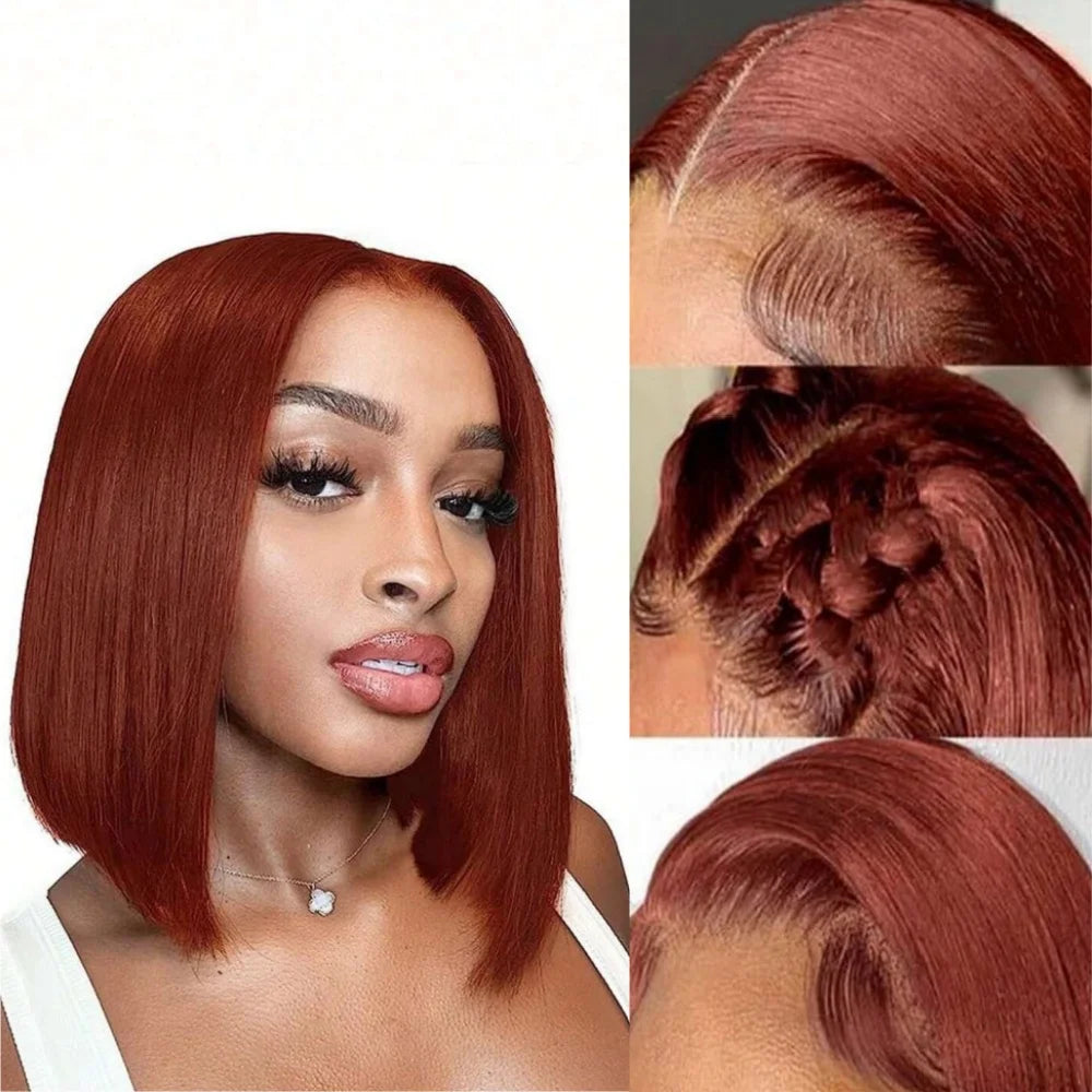 Reddish Brown Bob Wig Human Hair Full Lace 13x4 Full Lace Frontal Wigs Short Auburn Wig 33# Color Glueless Wigs Human Hair