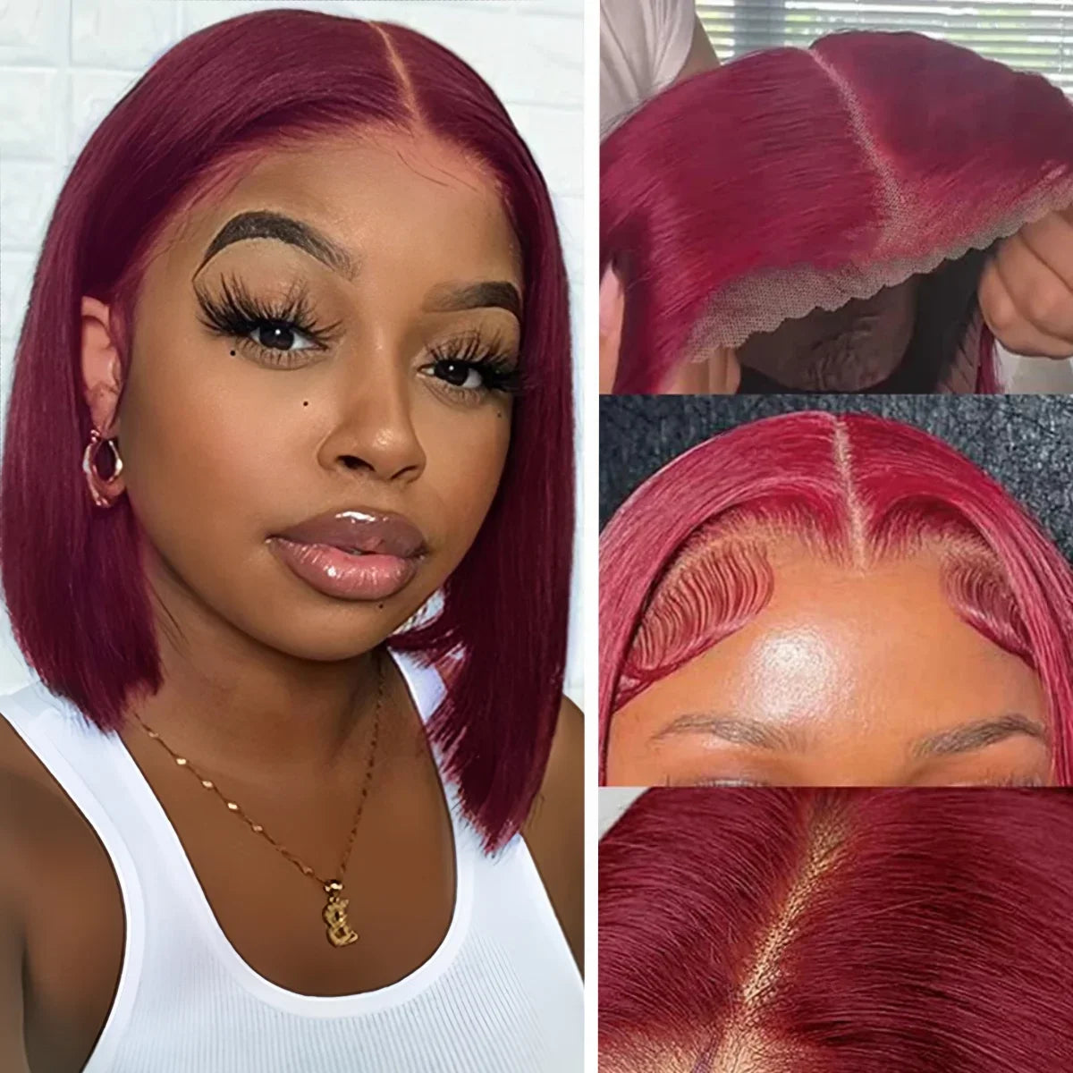 99J Burgundy Wear Go Glueless 13x4 Bob Straight Human Hair Wigs Brazilian Colored Short Wig 7x5 No Glue Pre Cut Wigs Pre Plucked