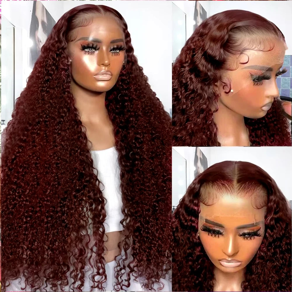 180% Reddish Brown 13x4 Deep Wave Lace Frontal Wig 30 34 Inch Deep Curly Brazilian 13x6 Lace Front Human Hair Wigs For Women