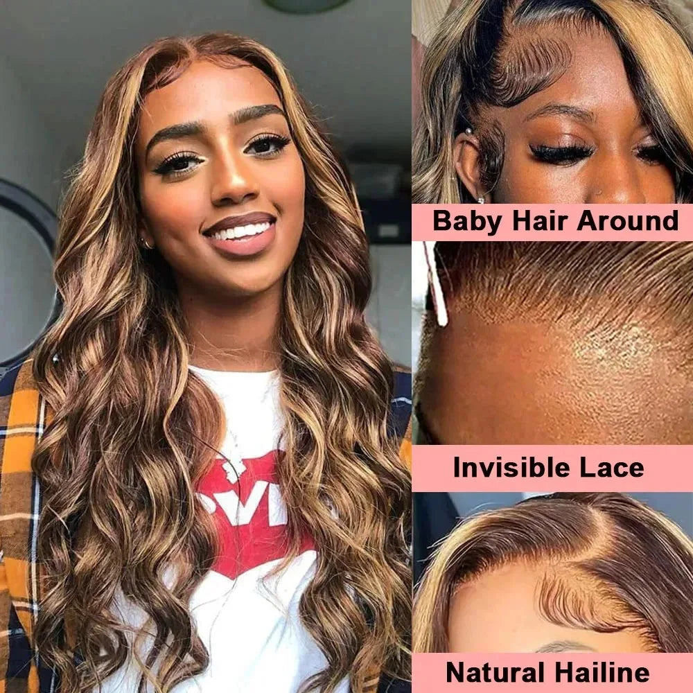 Highlight Ombre Body Wave 13x4 Lace Frontal Wig Human Hair 4/27 Lace Front Wigs 200 Density 4x4 Lace Front Wigs Human Hair Wigs