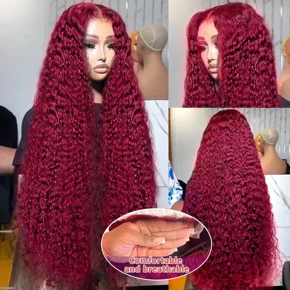 99J Burgundy 13x4 Lace Wig Deep Curly Human Hair Glueless Wig Human Hair Ready to wear Choice Brazilian Wigs For Women