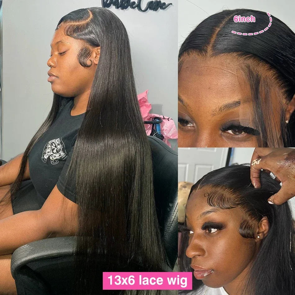 250 Density 40Inch HD Transparent Lace Wigs 13x6 Bone Straight Lace Frontal Wigs Human Hair 13X4 Pre Plucked Brazilian For Women