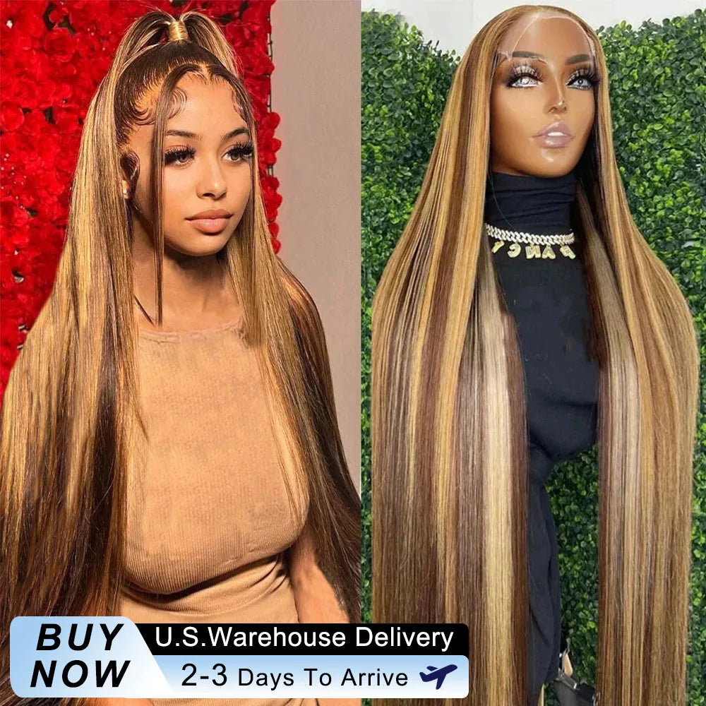 250 Density Highlight Wig Human Hair 13x6 36 40 Inch Straight Human Hair Wigs Brazilian 360 Full HD Transparent Lace Frontal Wig