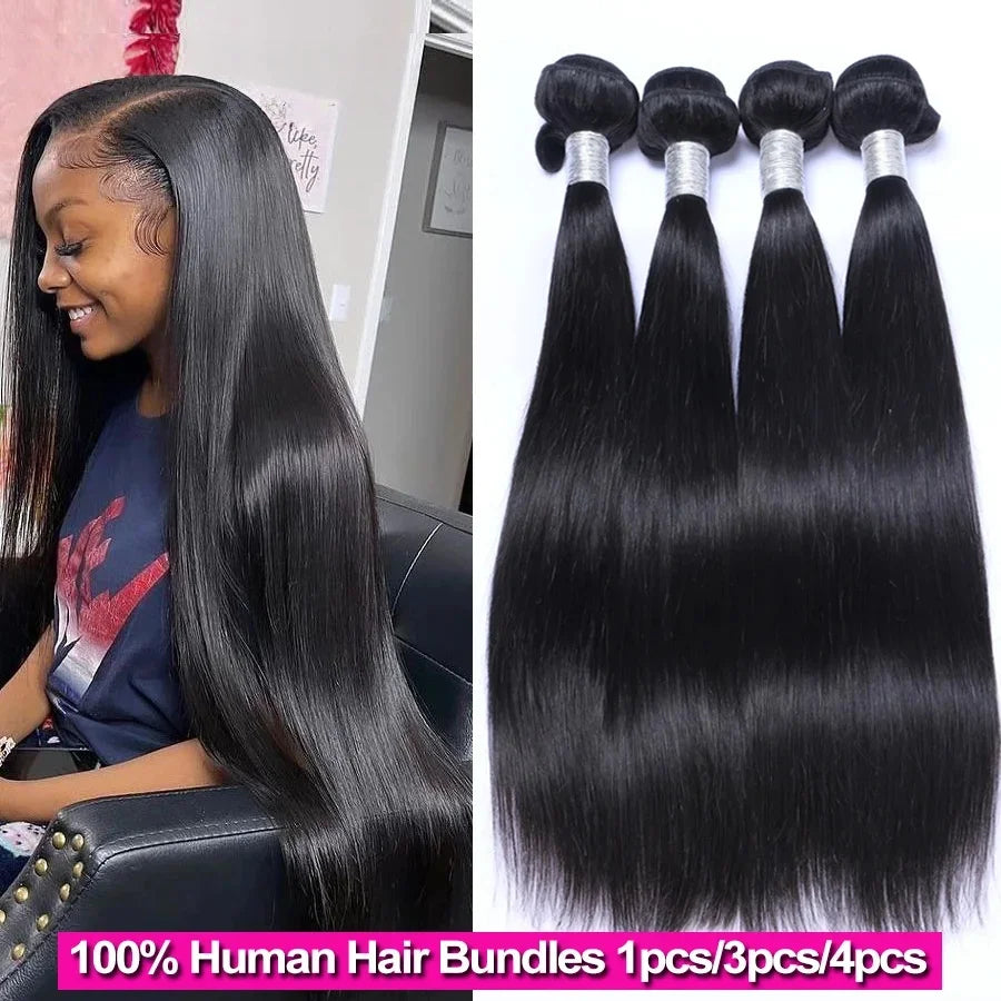 8-34 Inch Natutral Straight Human Hair Bundles 100% Brazil Human Hair Sew In Weaves Color 1/3/4 Bundles For Black Women