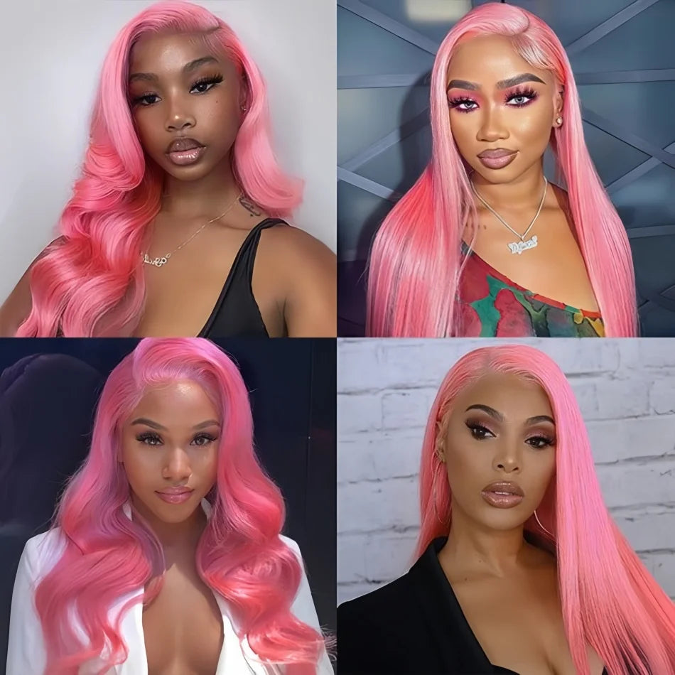 Light Pink 13X6 Straight HD Transparent Lace Frontal Wig 36 Inch 13X4 Long Brazilian 100% Colored Human Hair Wig for Black Women