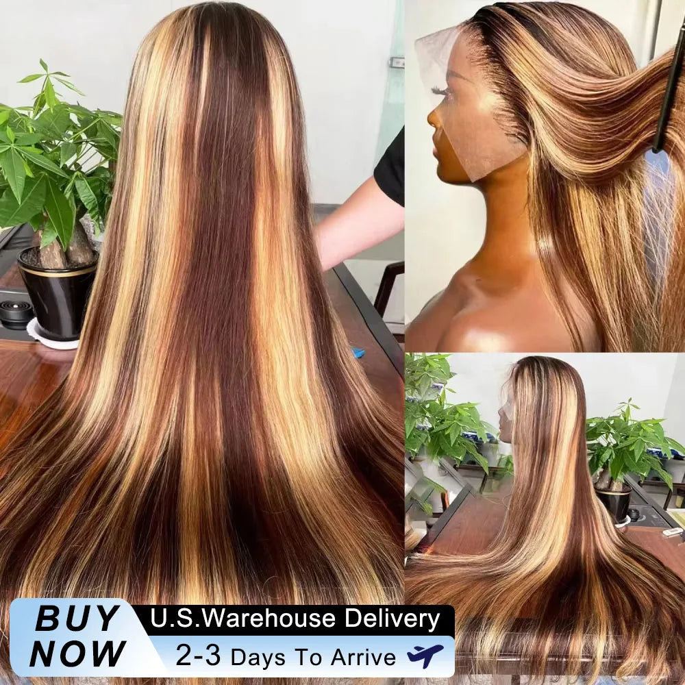 250 Density Highlight Wig Human Hair 13x6 Straight Human Hair HD Lace Frontal Wigs 40 Inch Brazilian Lace Front Human Hair Wig