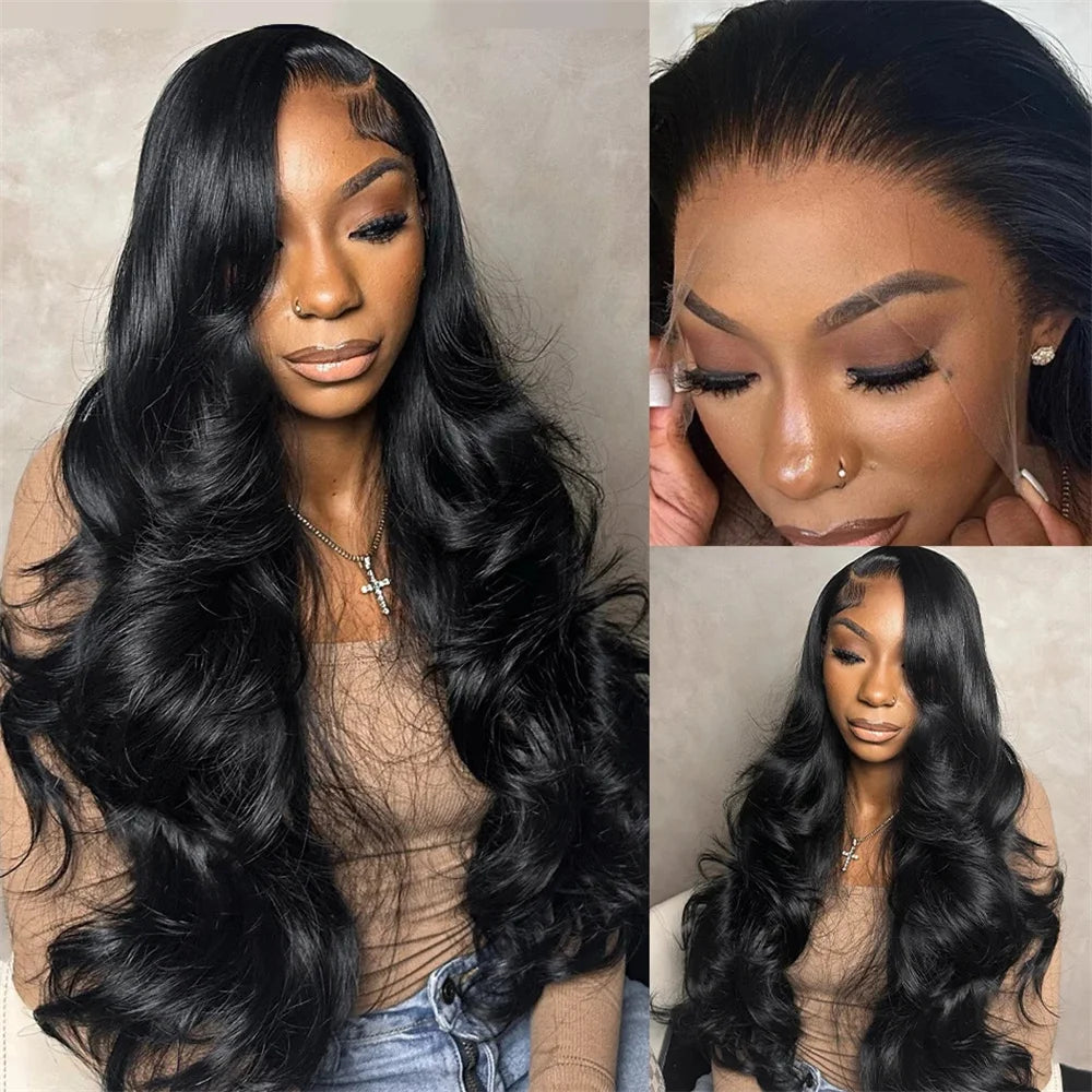 Wear and Go Glueless Wigs Human 26 Inch 13x4 Glueless Body Wave Wigs Human Hair 180% Density Natural Black for Women Pre Plucked