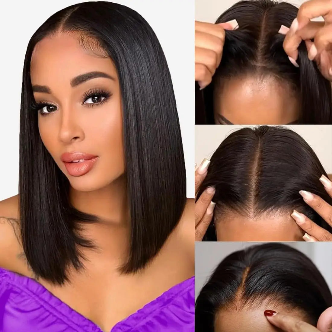Glueless Straight Bob 7x5 Transparent Lace Wig 100% Human Hair Natural Black 13x4 Pre Cut HD Transparent Lace Closure Wig