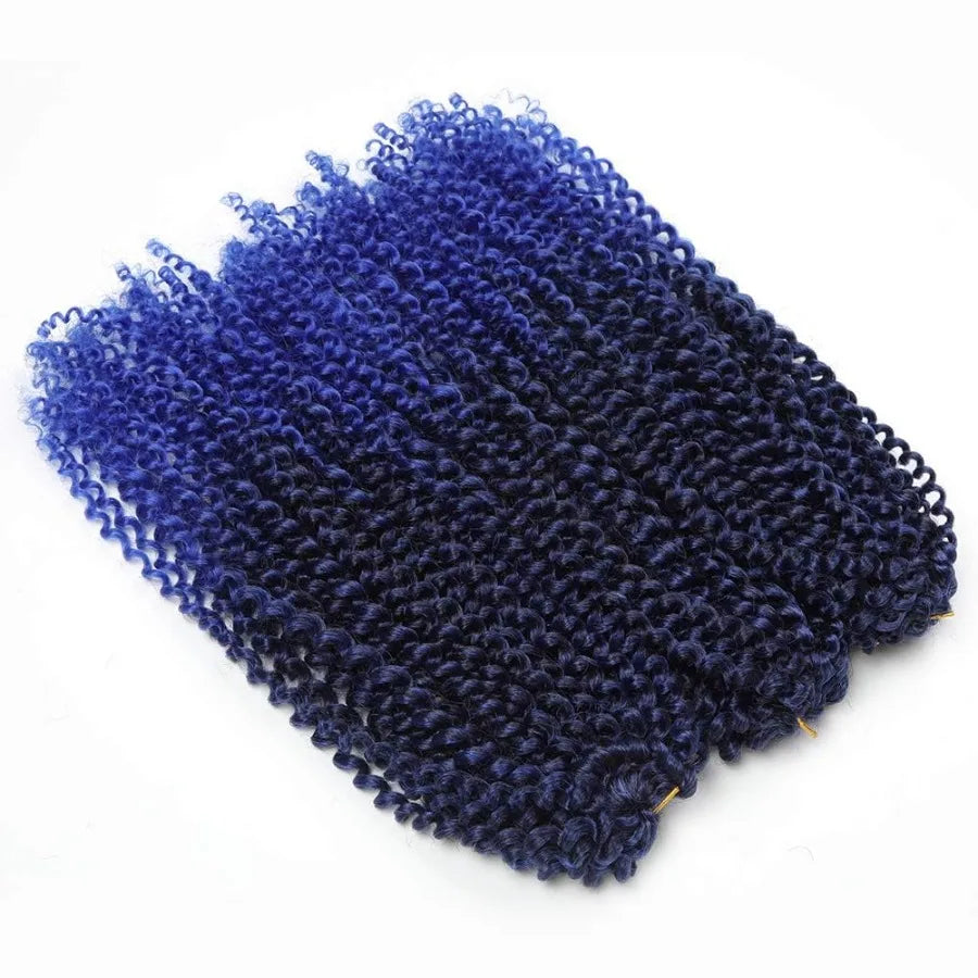 3pcs pack Soft Synthetic Crochet Braiding Hair Extensions with Kinky Curl Texture in Blue Color 12 Inch Afro Kinky Twist Hair f