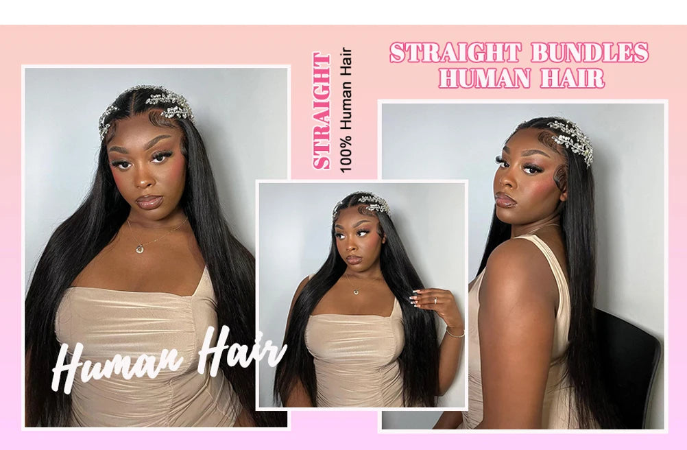 Straight 28 30 32 40 Inch 100% Natural Human Hair Bundles Deal Extensions Natural Black Brazilian Hair Weave Bundles For Women