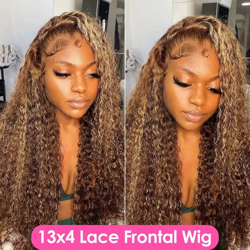 40 Inch Highlight Deep Wave Wigs Human Hair 250Density 13x6 HD Lace Front Wig 4/27 Brown Ombre Colored Brazilian Pre Plucked Wig