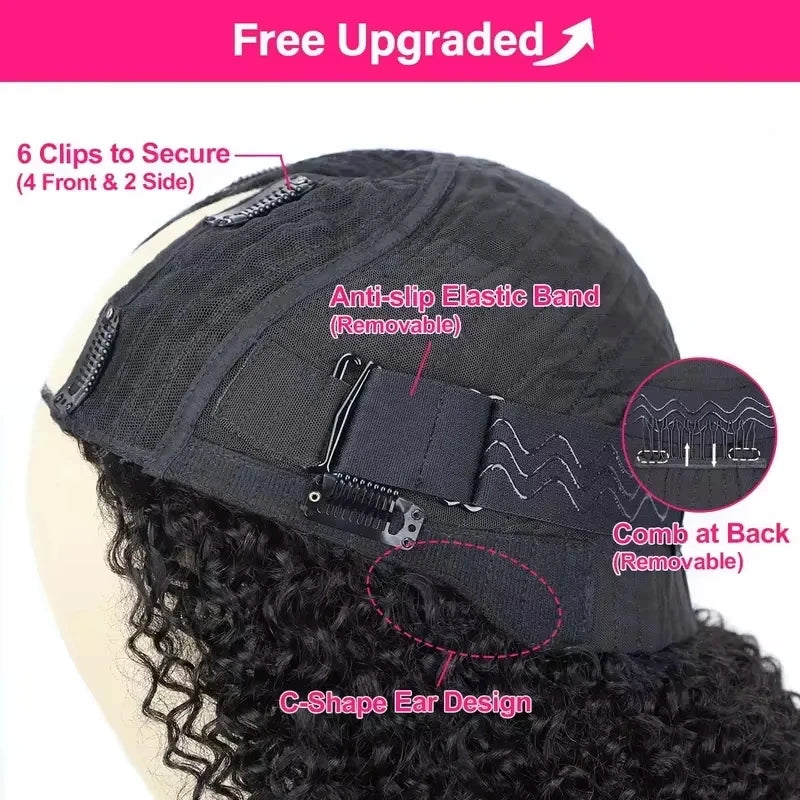 200 Density Kinky Curly Wigs V Part Human Hair No Leave Out Upgrade Deep Wave Curly V Shape Wig 100% No Glue Clip In Half Wigs