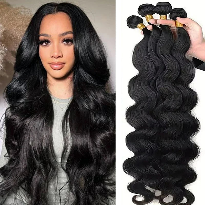 38 40 46 Inch Body Wave Bundle Human Hair 16A 100% Human Hair Brazilian Remy Hair 4 5 6 Bundles Extensions Deals Natural Black