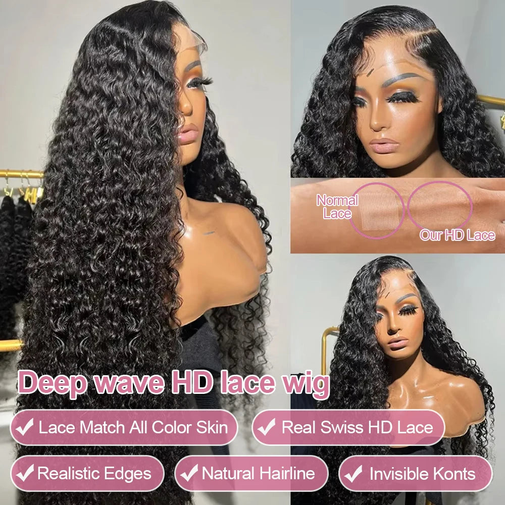 40 46Inch Deep Wave 13x6 13x4 Lace Frontal Human Hair Wig 300 Density 7x5 Water Curly Wear Go Glueless Human Hair Wigs For Women