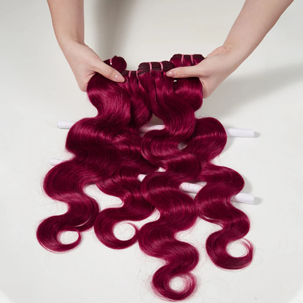 #99J Human Hair 13x4 Lace Front With 18 20 22Inch Bundles Brazilian Hair 3 Bundles With Frontal Body Wave Bundles Burgundy