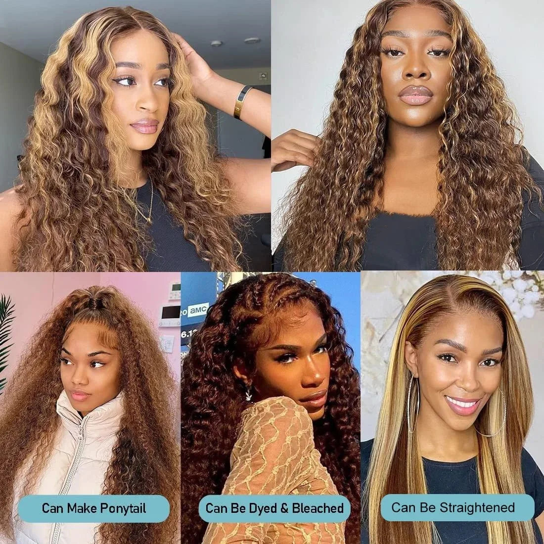 4/27 Ombre Highlight Lace Front Wigs Human Hair Deep Curly Colored HD Lace Frontal Wig Brazilian Remy For Women Curly Wig T Part