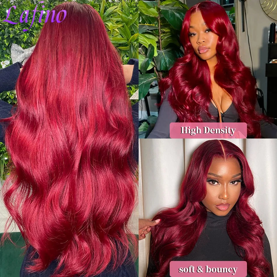 Burgundy Body Wave 99J 13x6 HD Lace Frontal Brazilian Pre-Plucked Colored Wig 13x4 HD Lace Red Remy Human Hair Wig for Women
